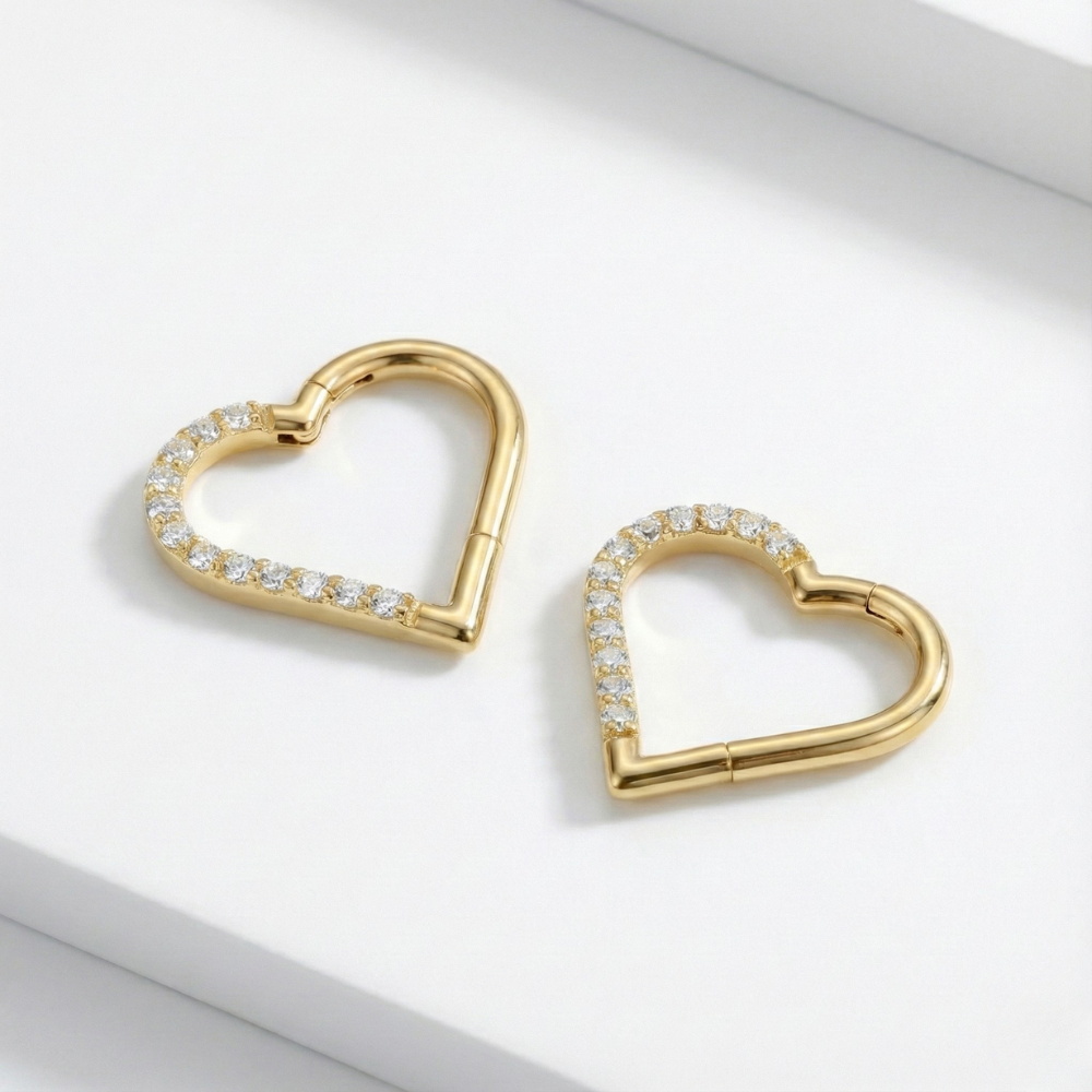 Tytanowy Clicker Segmentowy Z Cyrkoniami - Serce - Piercing Planet