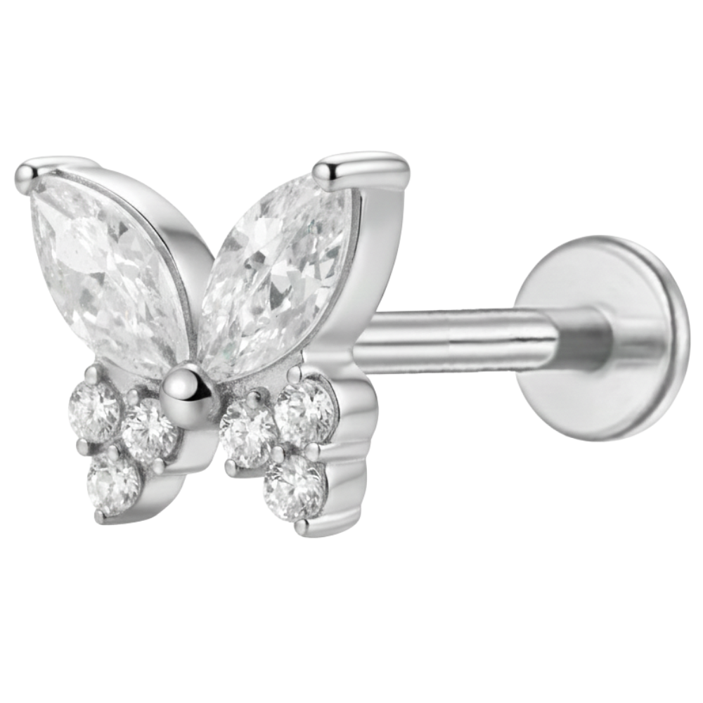 Labret decorativo de titanio - Mariposa con circonita cúbica