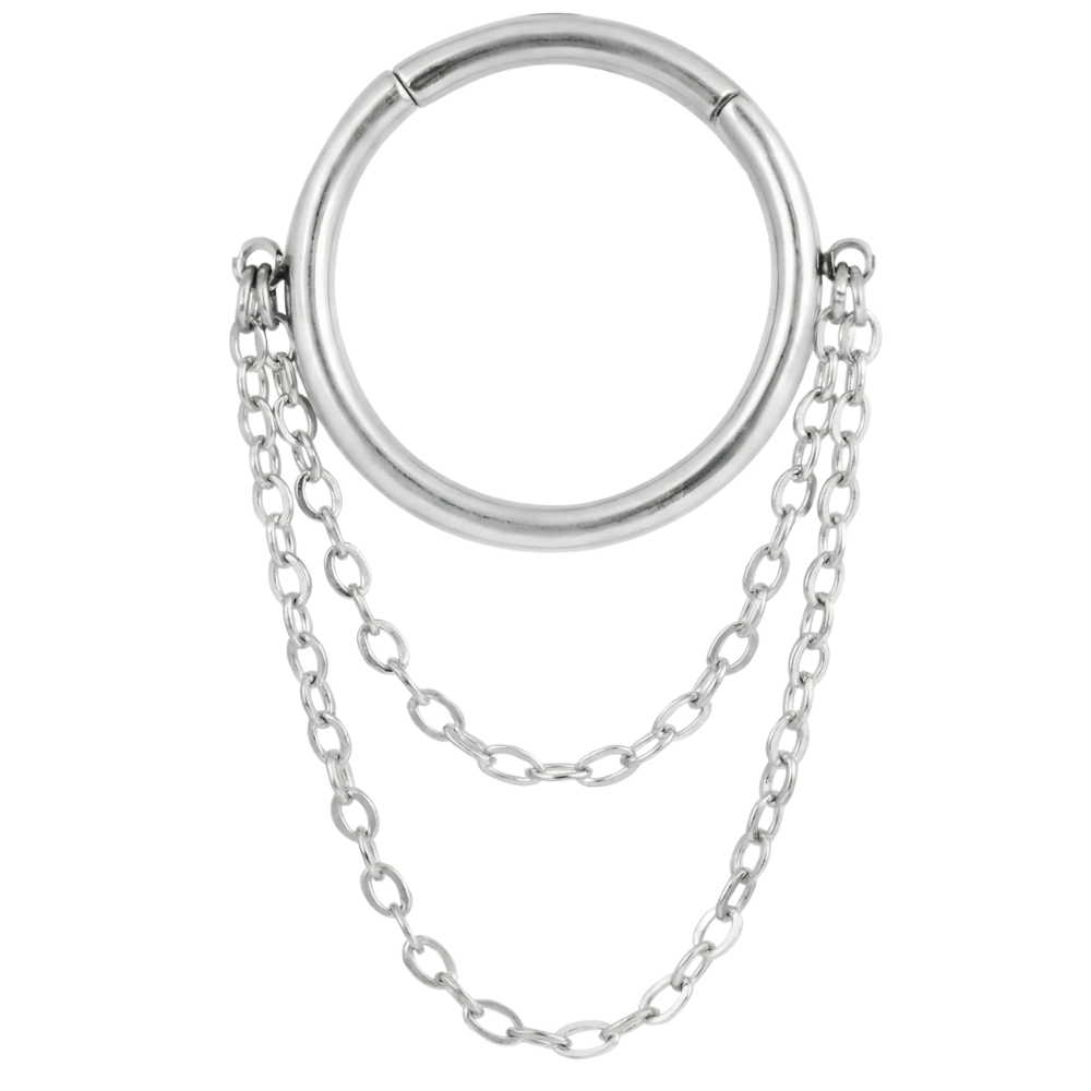 Clicker segmentado de titanio con dos cadenas - Anillo