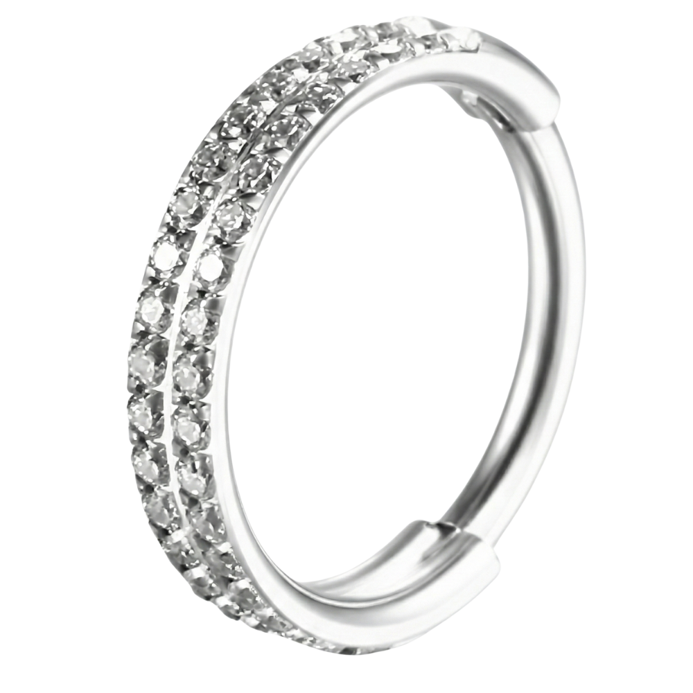 Titanium Segmented Clicker Double Arch With Cubic Zirconias - Circle - Piercing Planet
