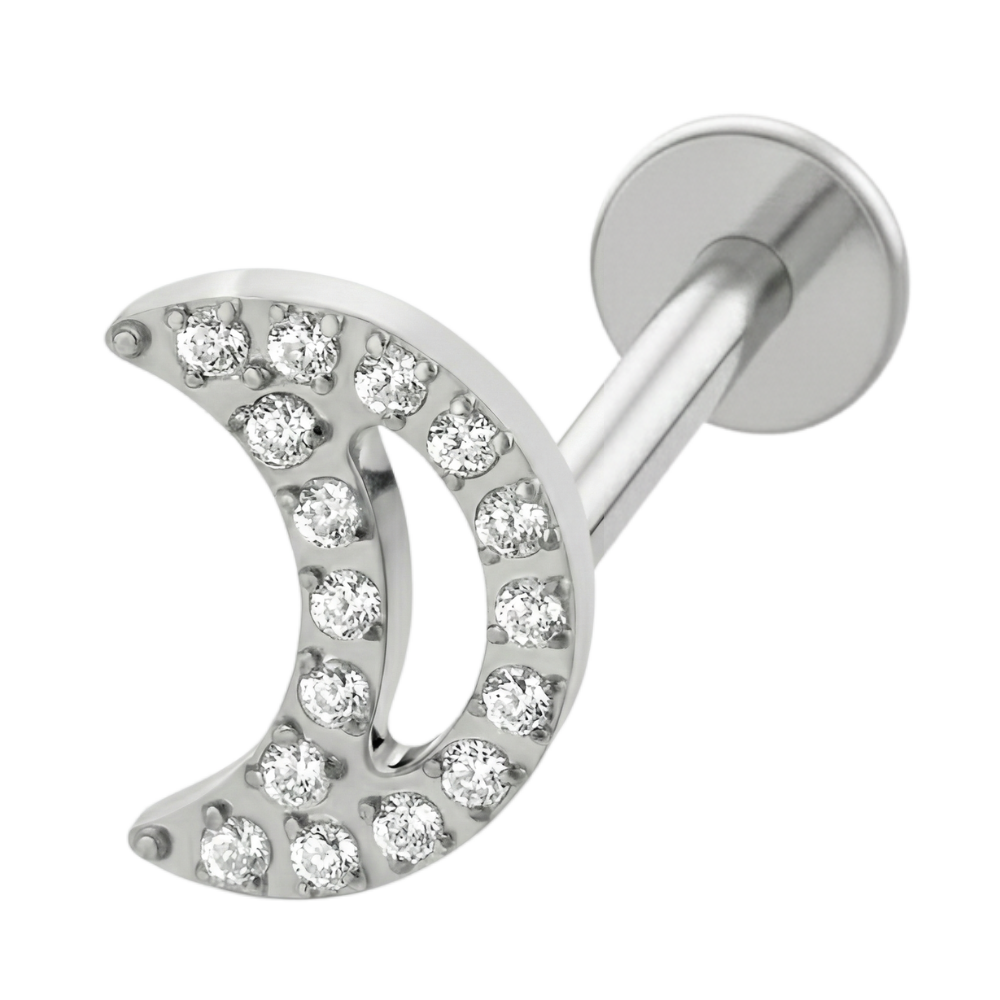 Labret decorativo de titanio - Luna de circonita cúbica