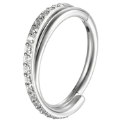 Anillo doble de titanio con clicker segmentado y circonita cúbica