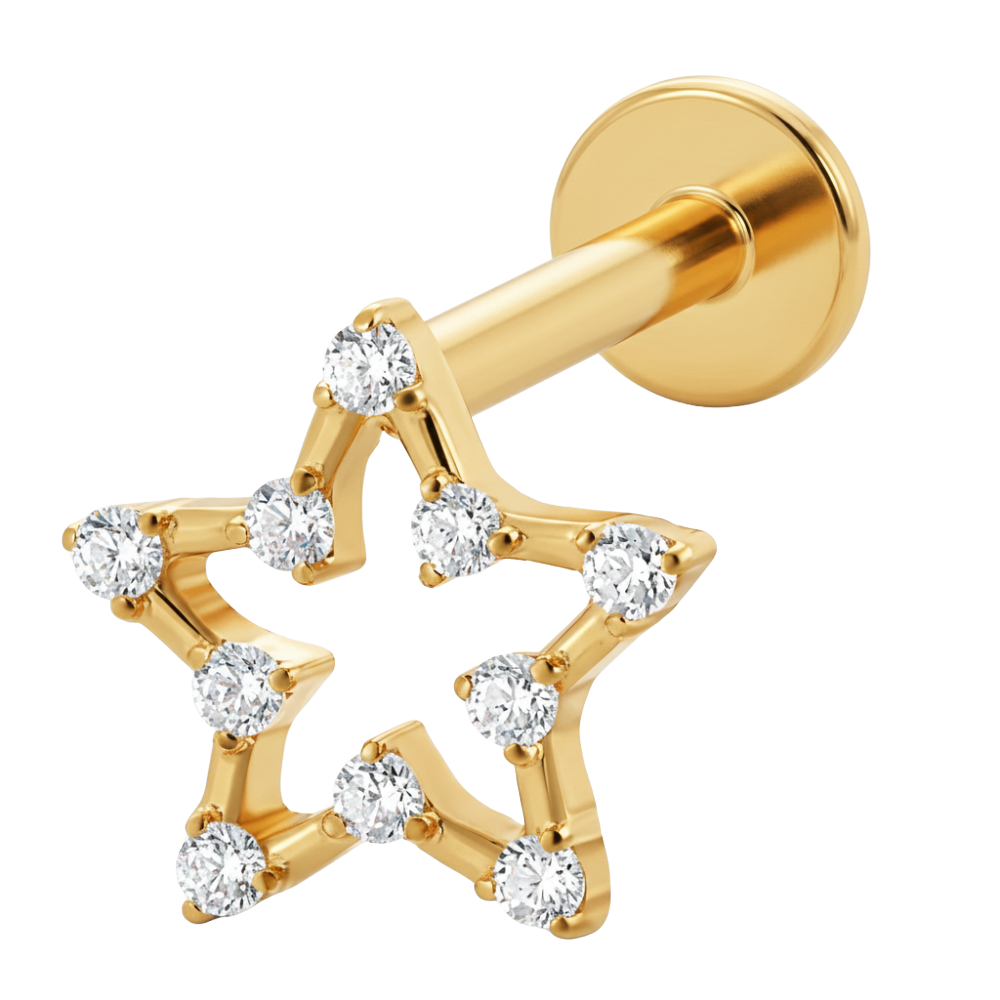 Labret decorativo de titanio - Estrella de circonita cúbica
