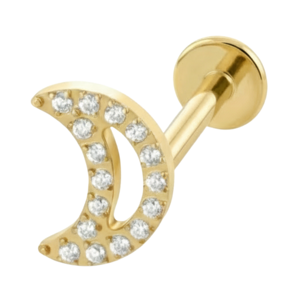 Labret decorativo de titanio - Luna de circonita cúbica