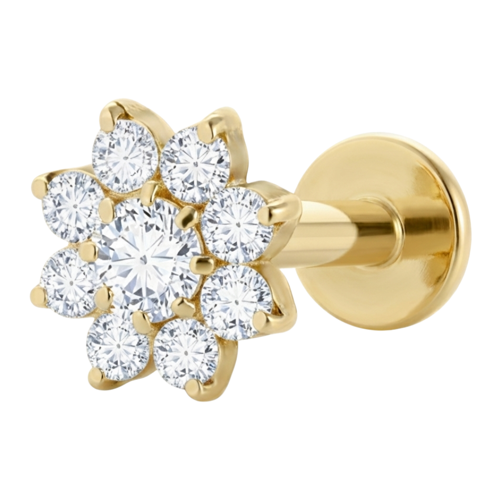 Labret decorativo de titanio - Flor con circonitas cúbicas