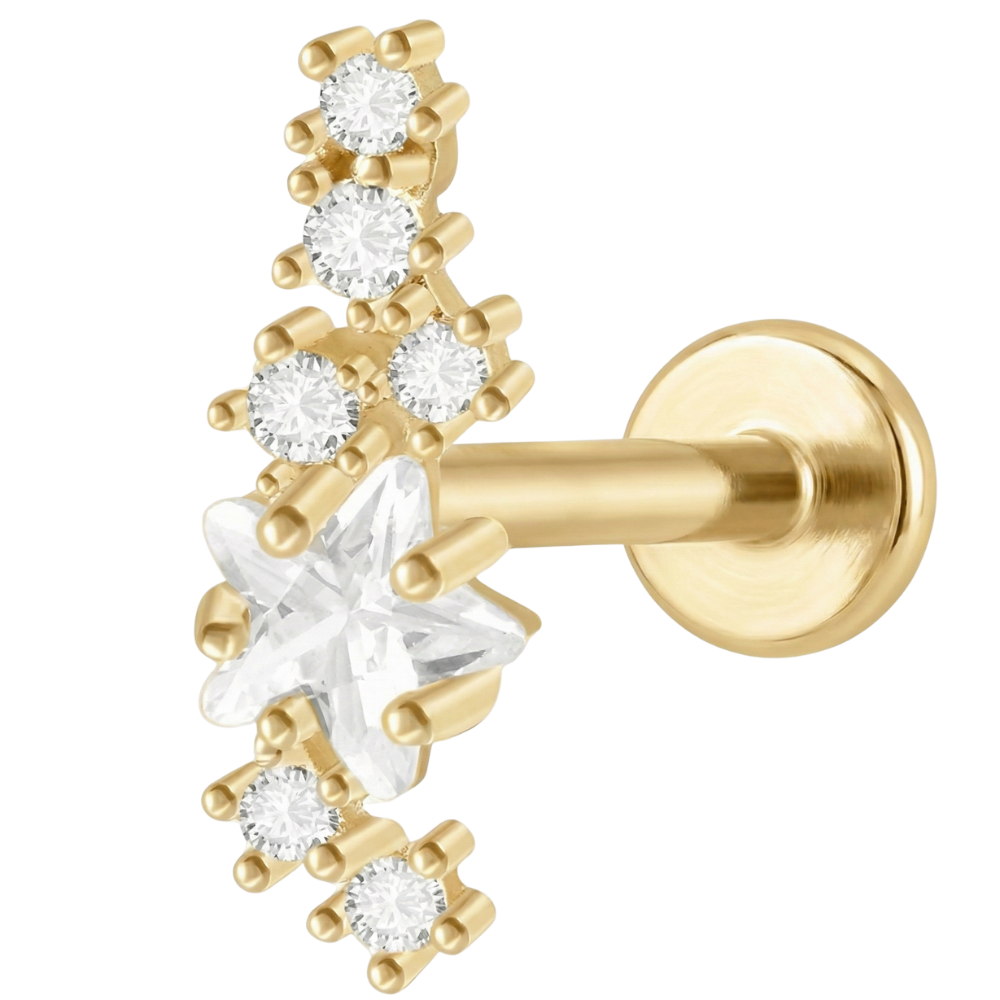 Decorative Titanium Labret - With Cubic Zirconia and Star