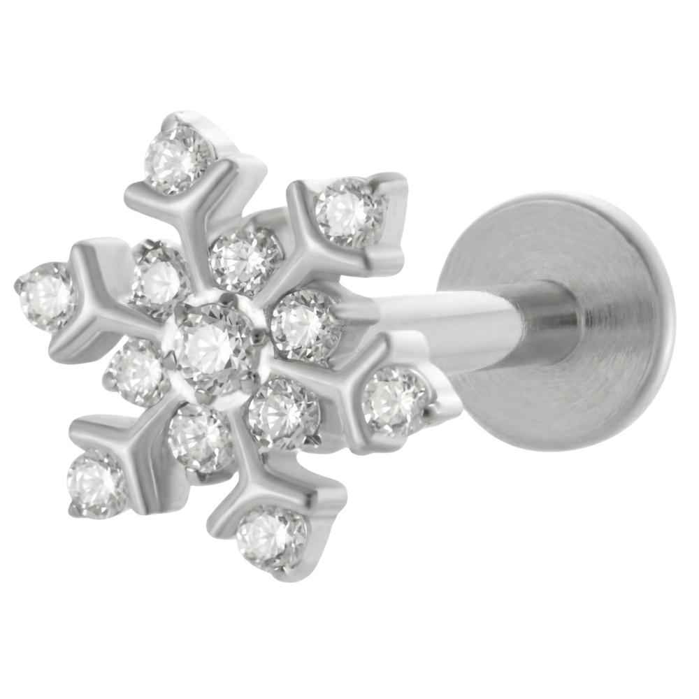 Titanium Decorative Labret - Snowflake with Cubic Zirconia