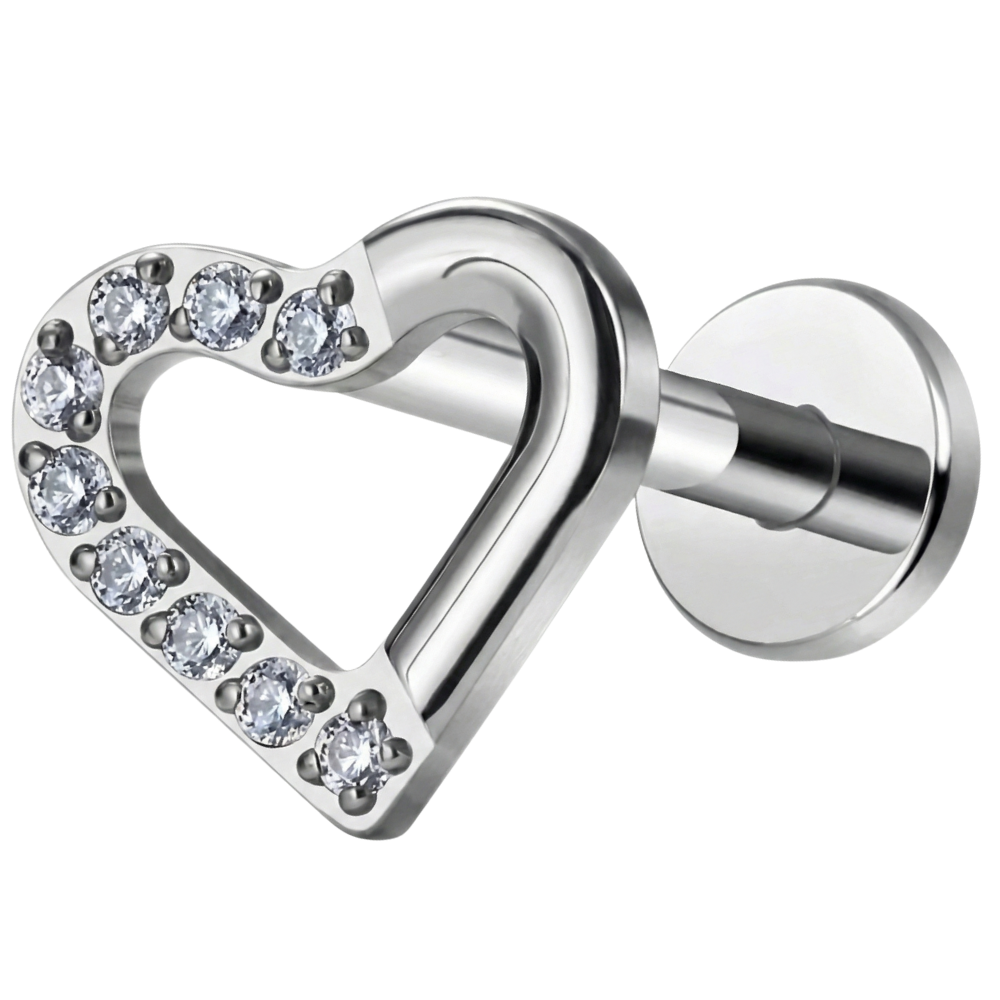 Titanium Decorative Labret - Heart with Cubic Zirconia