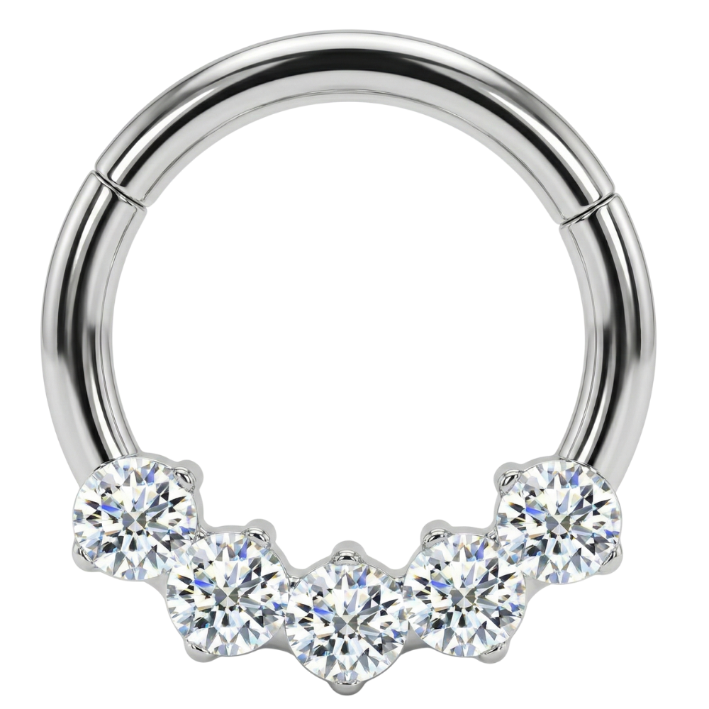 Anillo de titanio segmentado con 5 circonitas cúbicas redondas - Círculo