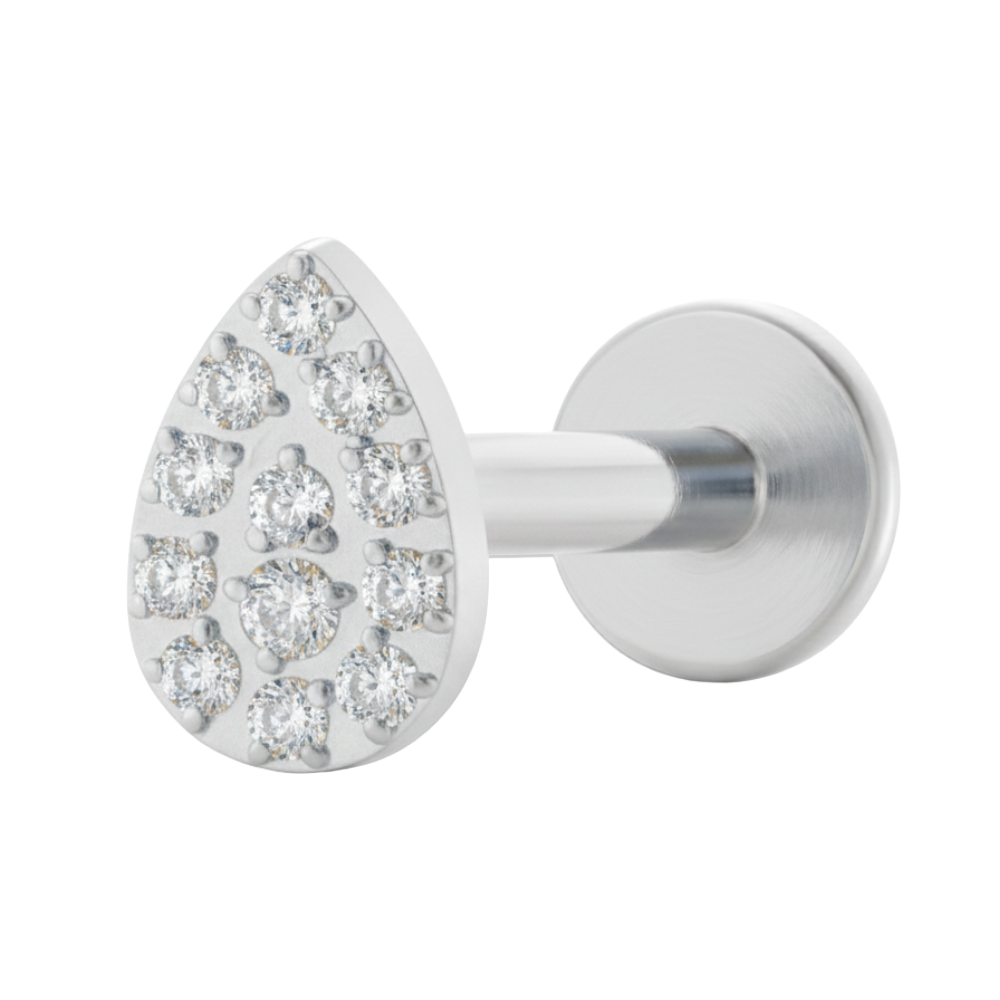 Decorative Titanium Labret - Teardrop With Cubic Zirconia