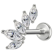 Labret decorativo de titanio - Hoja con circonita cúbica