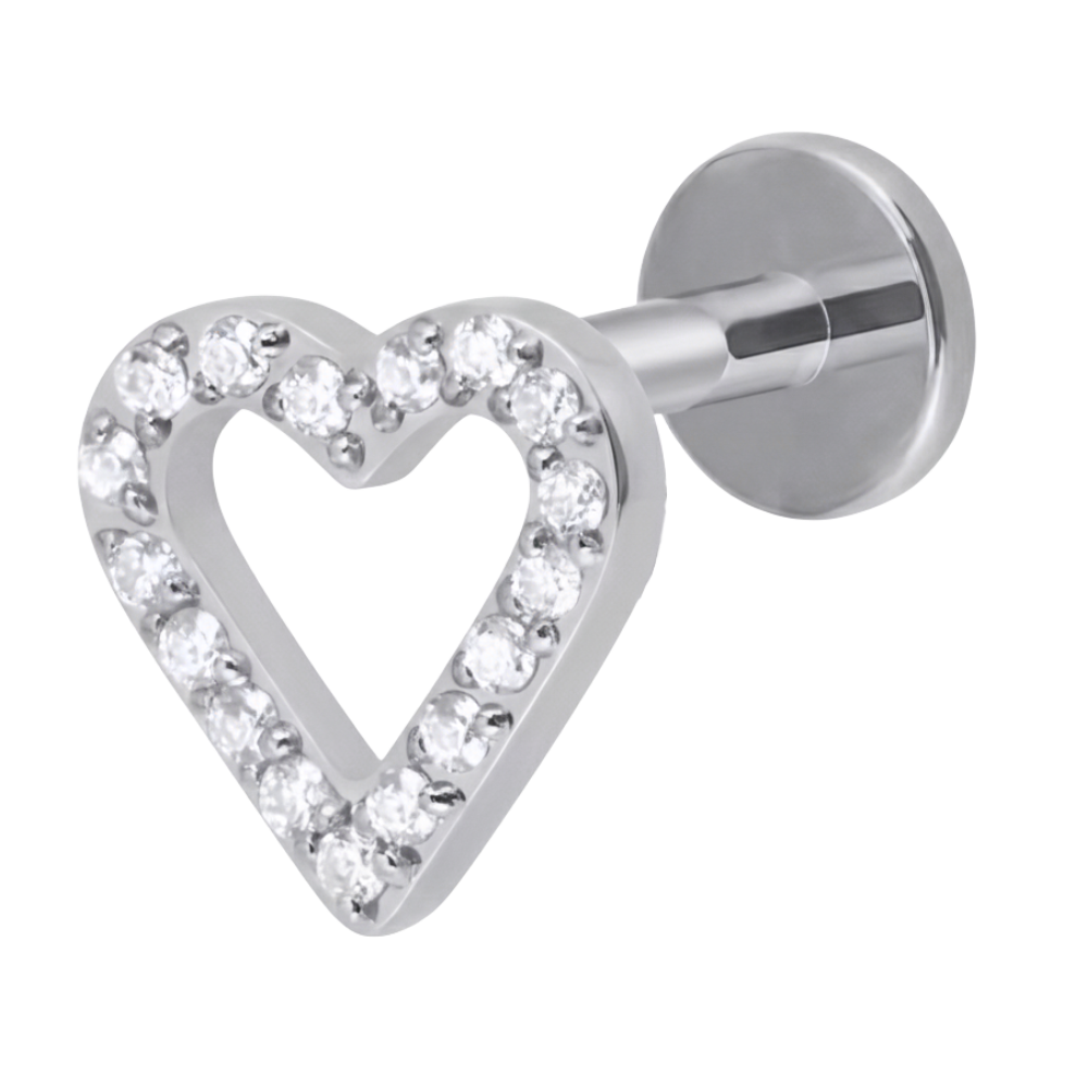 Titanium Decorative Labret - Sparkling Heart with Cubic Zirconia