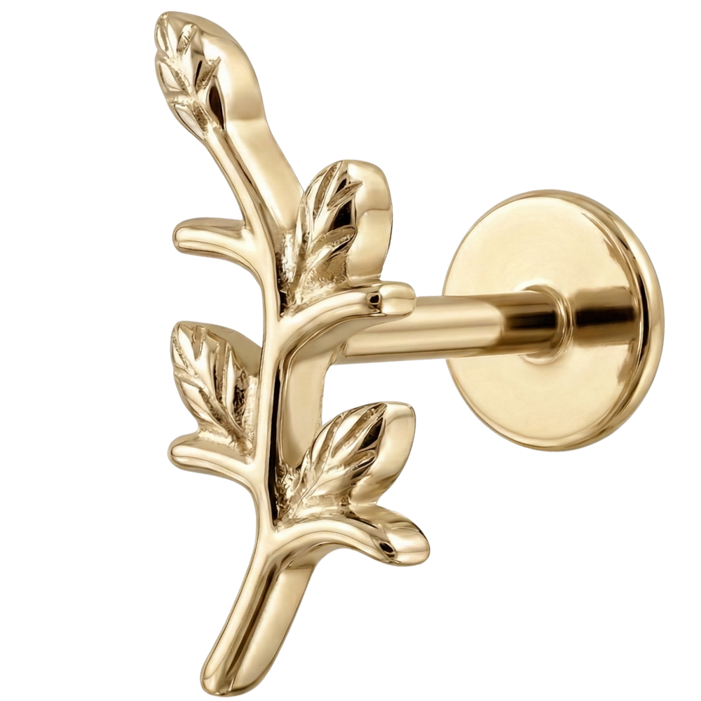 Labret decorativo de titanio - Rama con hojas