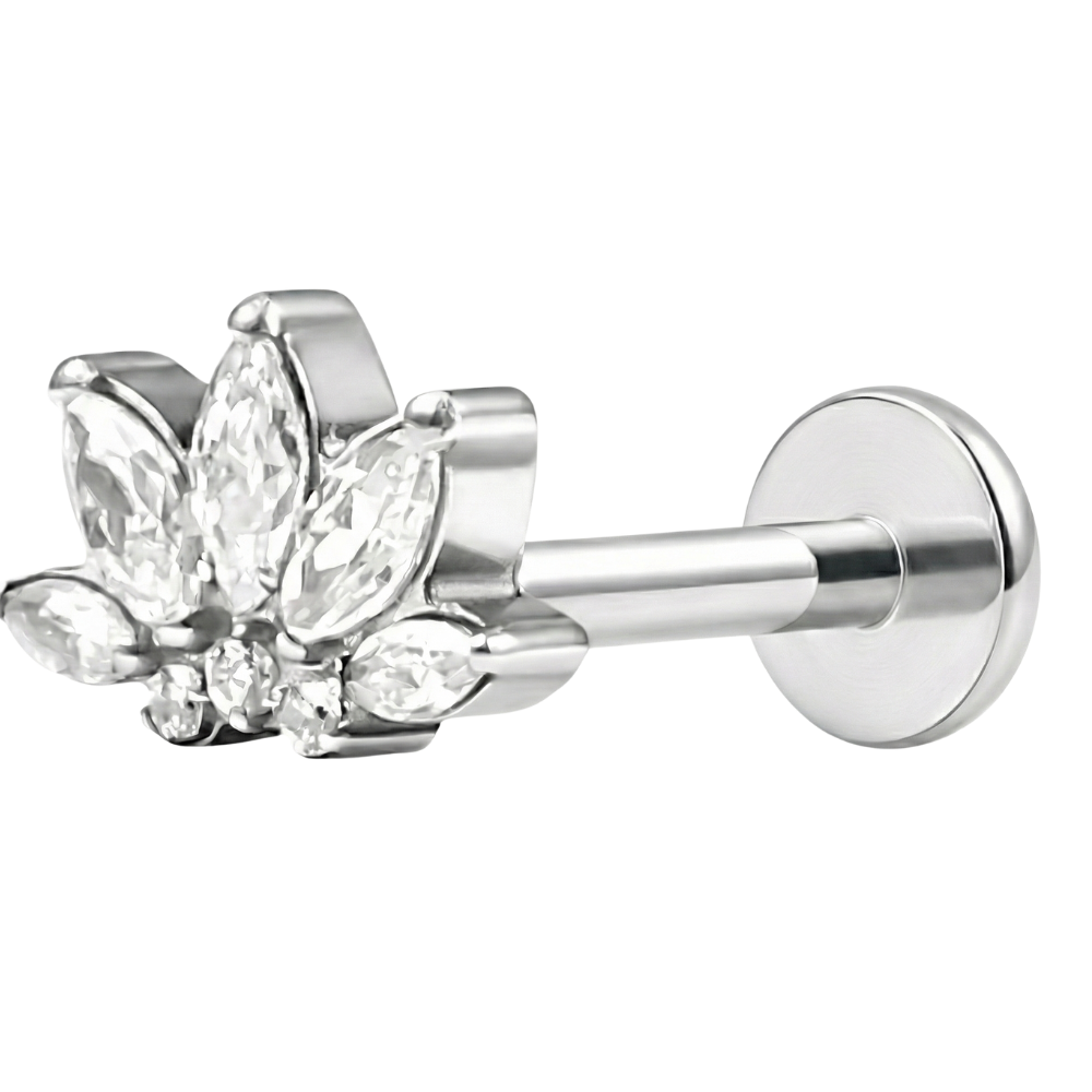 Titanium Decorative Labret - Lotus Flower with Cubic Zirconia