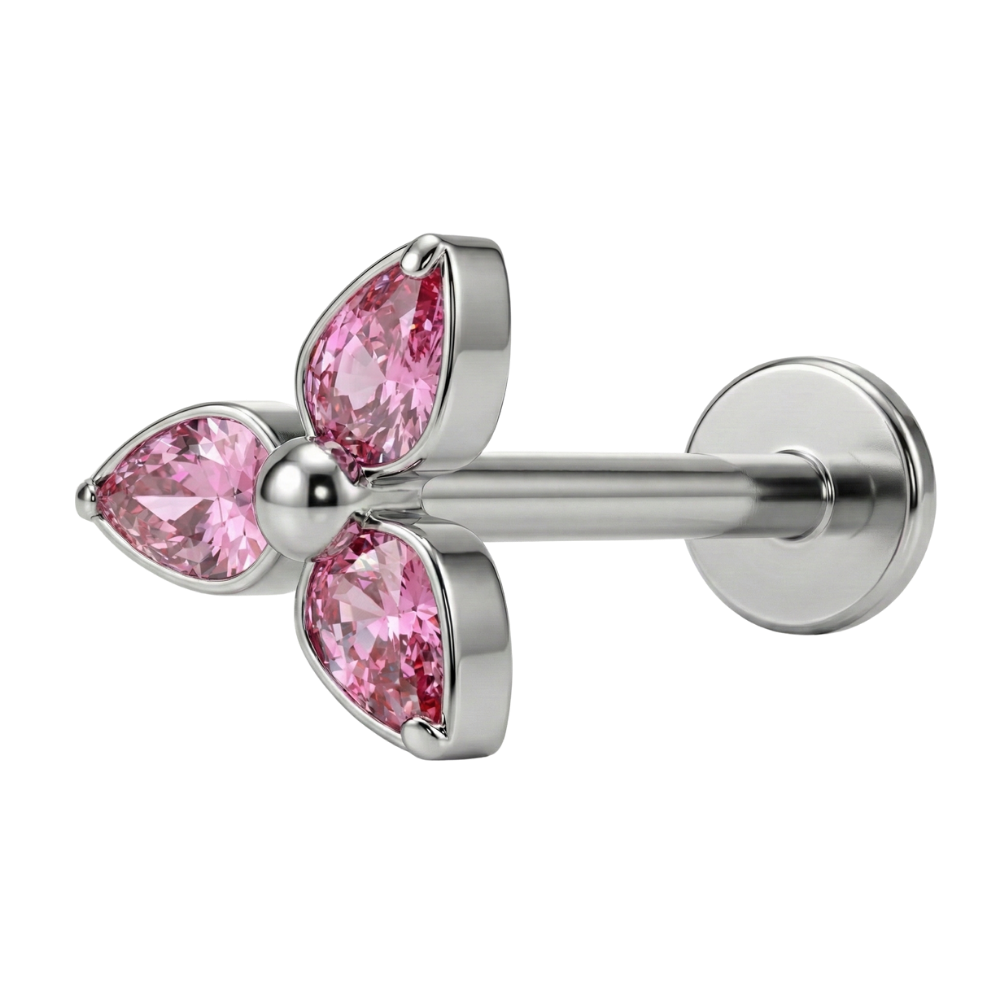 Titanium Decorative Labret - Three Cubic Zirconias with a Ball