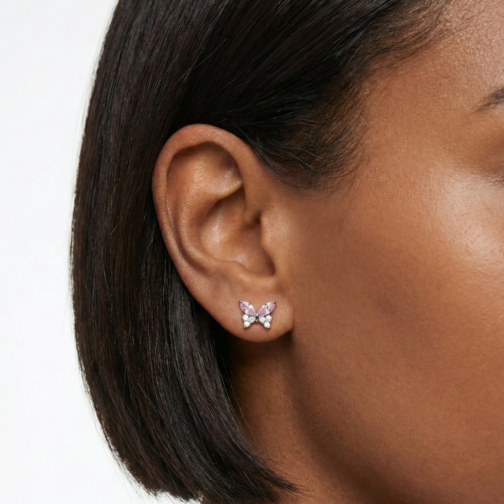 Labret decorativo de titanio - Mariposa con circonita cúbica