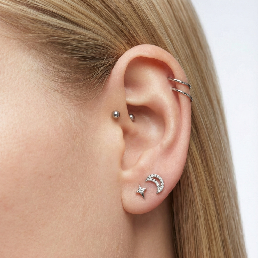 Labret decorativo de titanio - Luna de circonita cúbica