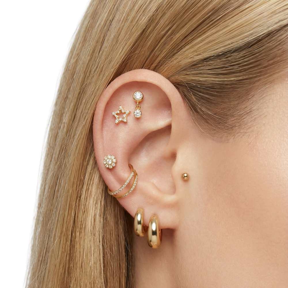 Labret decorativo de titanio - Flor con circonitas cúbicas