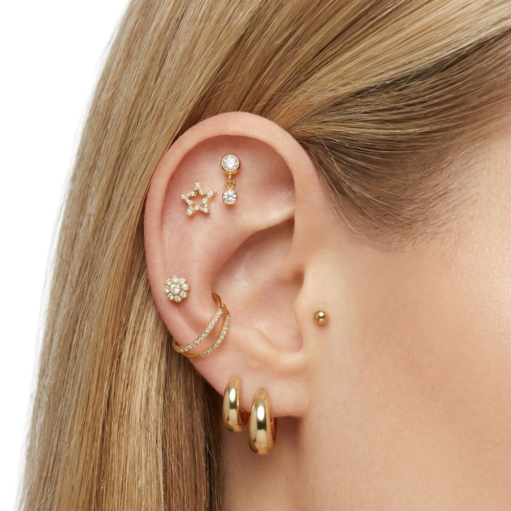 Labret decorativo de titanio - Estrella de circonita cúbica