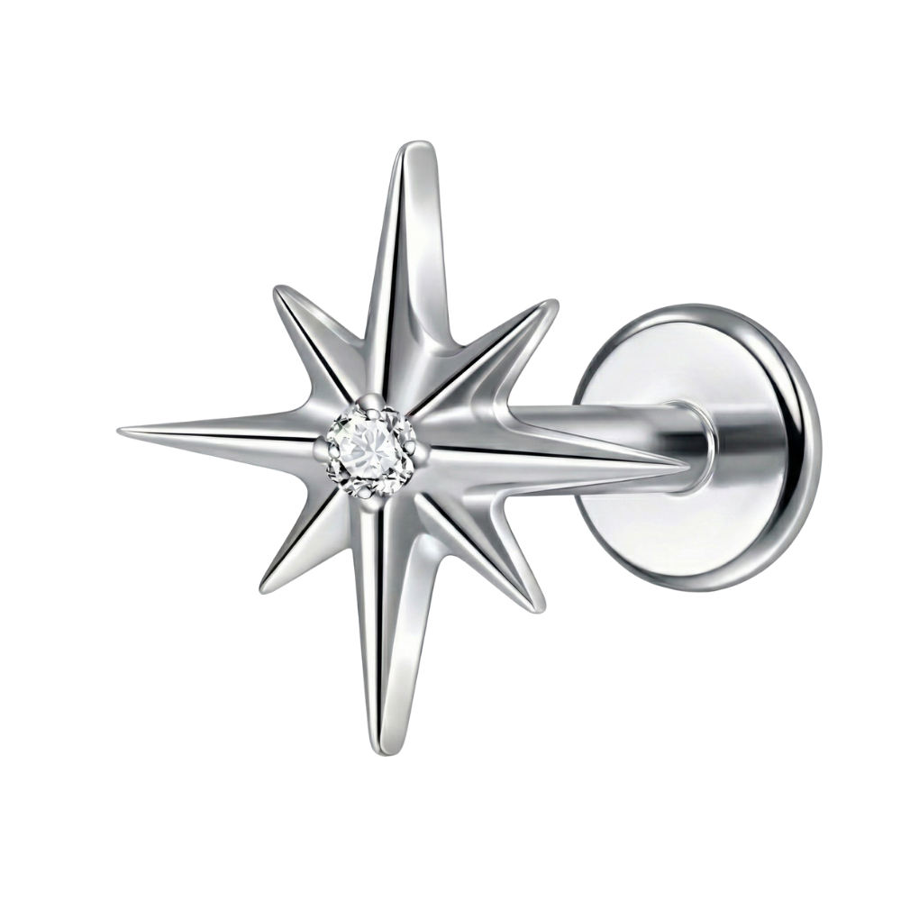 Titanium Decorative Labret - Radiant Star with Cubic Zirconia