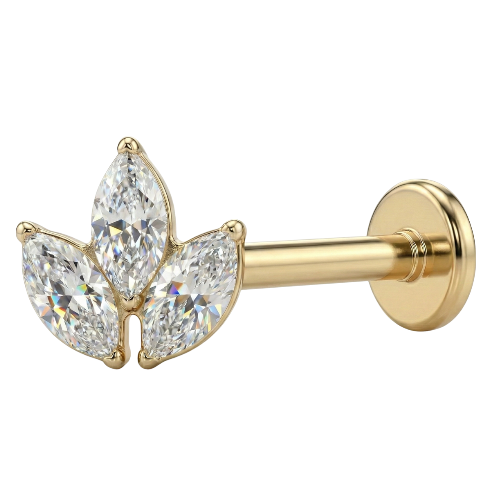 Titanium Decorative Labret - Three Cubic Zirconia Leaves
