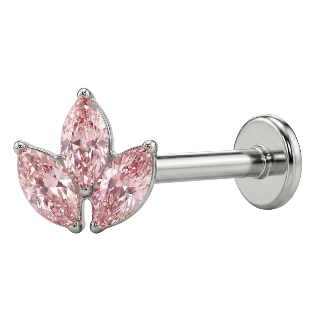 Titanium Decorative Labret - Three Cubic Zirconia Leaves
