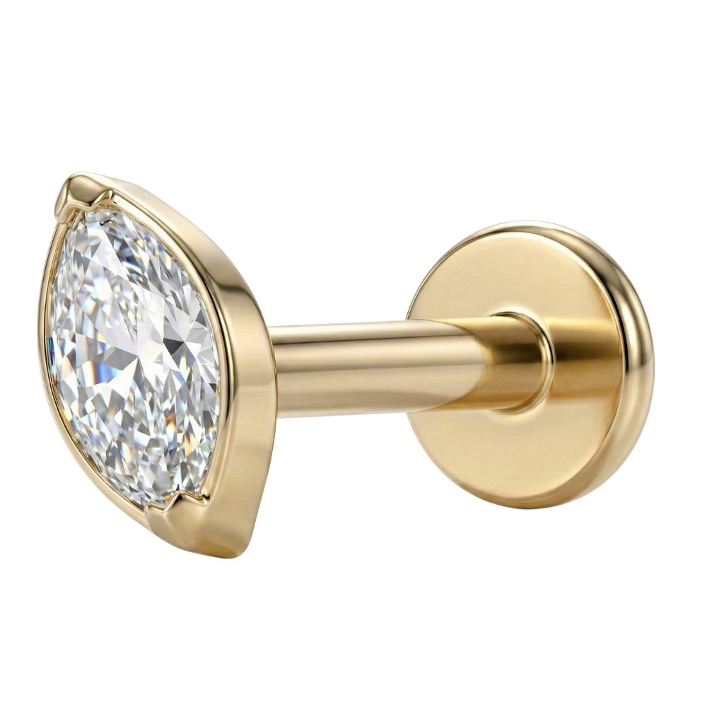 Labret decorativo de titanio - Ovalado con circonita cúbica