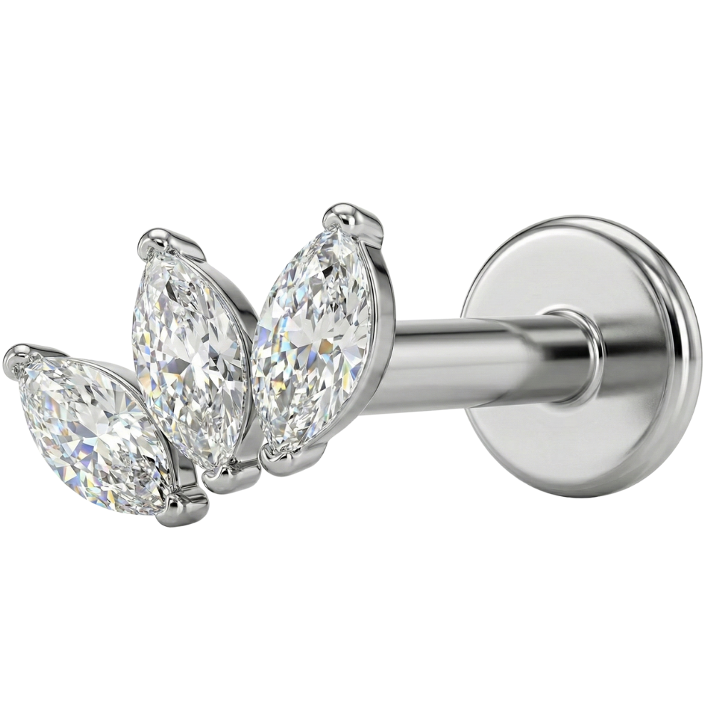Titanium Decorative Labret - Three Leaves with Cubic Zirconias
