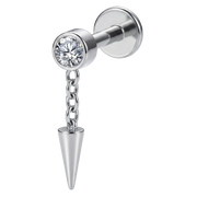 Labret decorativo in titanio - Zircone cubico con catena e punta