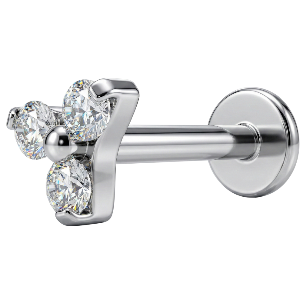 Titanium Decorative Labret - Three Zircons
