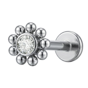 Titanium Decorative Labret - Cubic Zirconia Flower with Balls