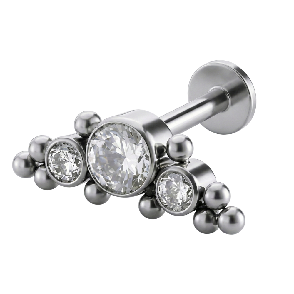 Titanium Decorative Labret - Row of Cubic Zirconias with Balls