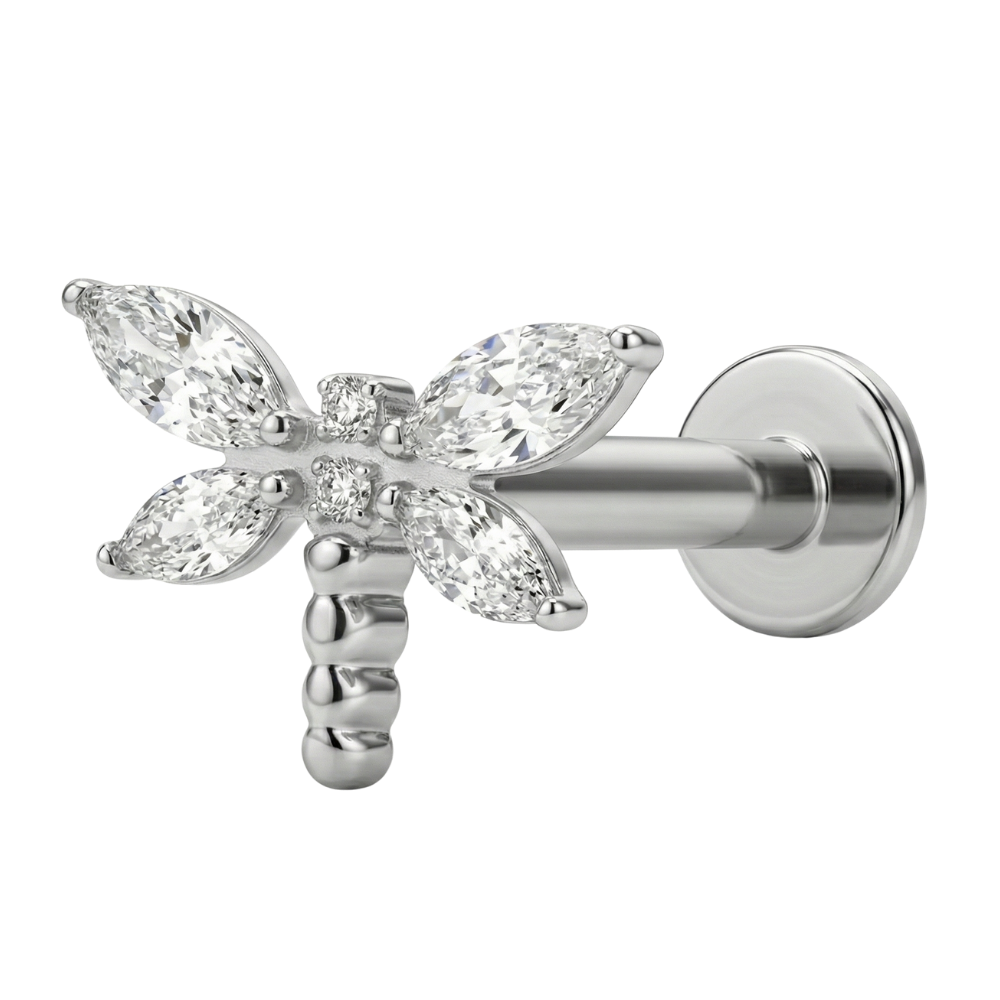 Labret decorativo de titanio - Libélula de circón