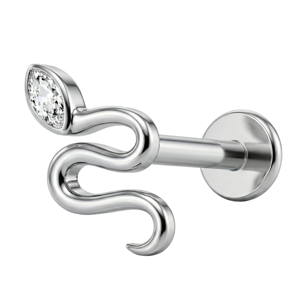 Labret decorativo de titanio - Serpiente con circonita cúbica