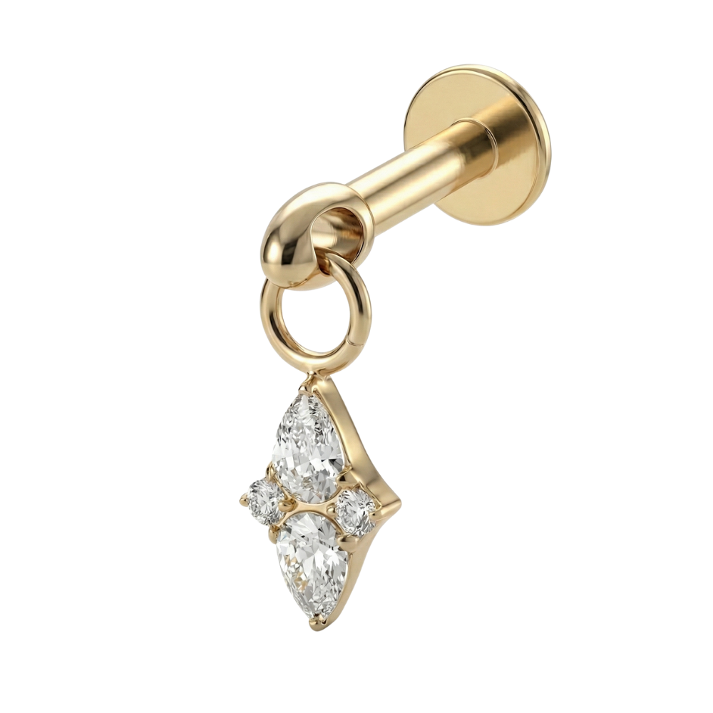 Dekoratives Labret aus Titan – Raute mit Anhänger und Zirkonia