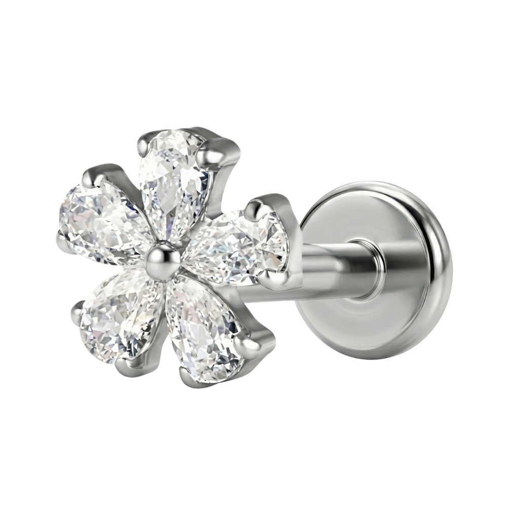 Labret decorativo de titanio - Flor con circonita cúbica