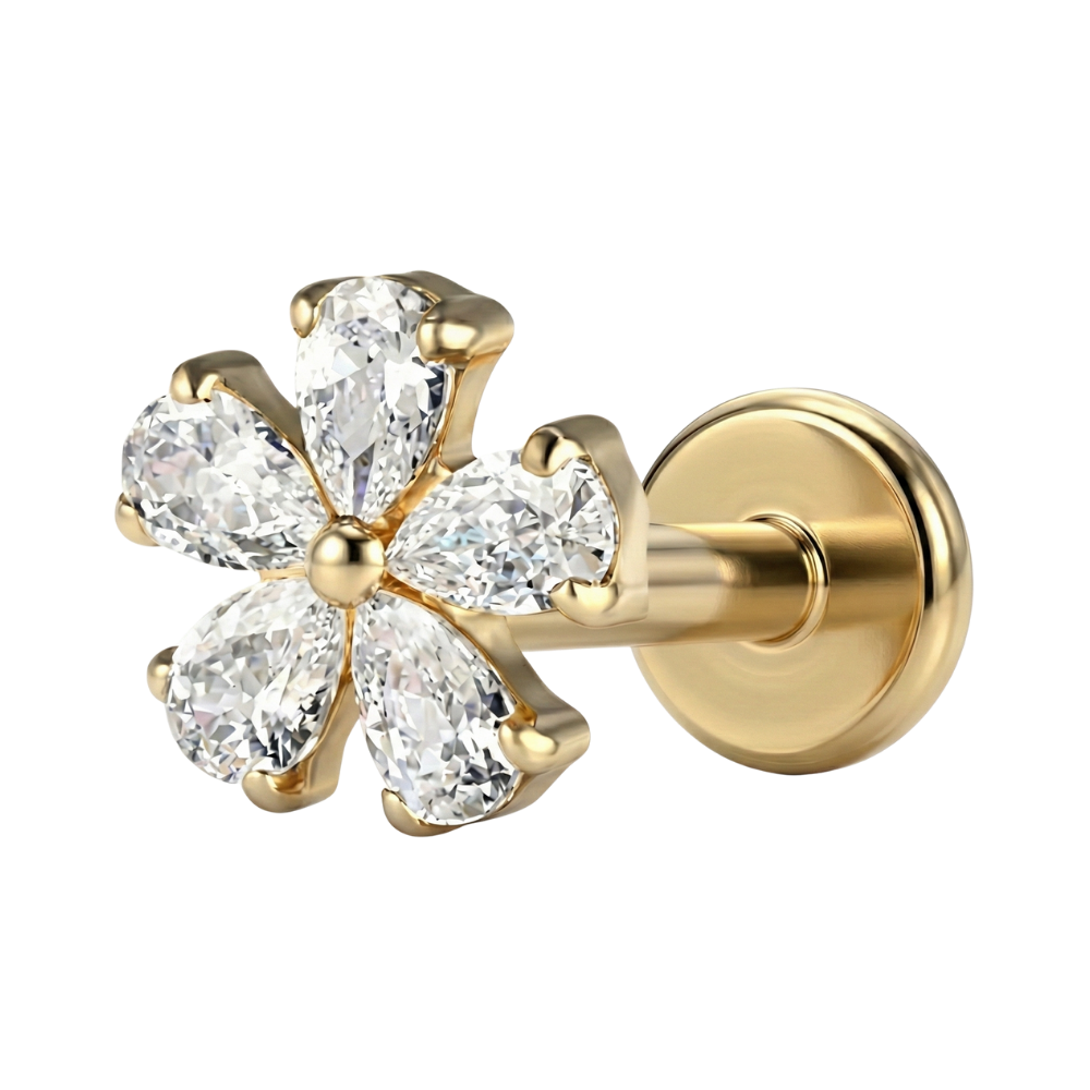 Labret decorativo de titanio - Flor con circonita cúbica