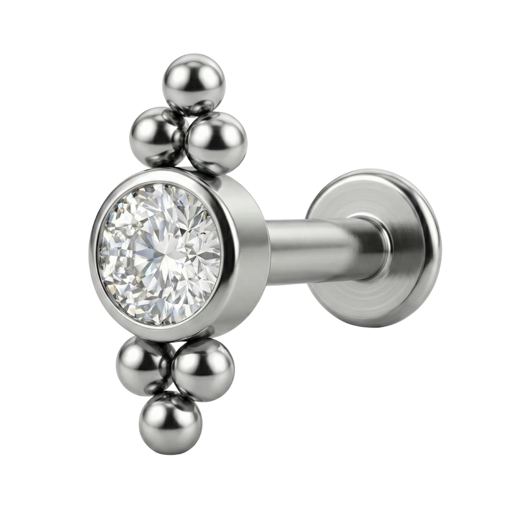 Titanium Decorative Labret - Cubic Zirconia With Six Balls