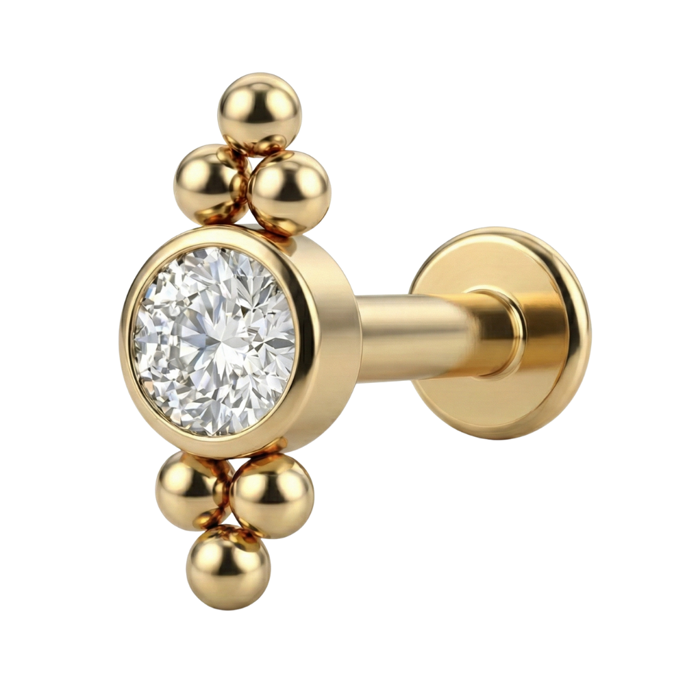 Titanium Decorative Labret - Cubic Zirconia With Six Balls