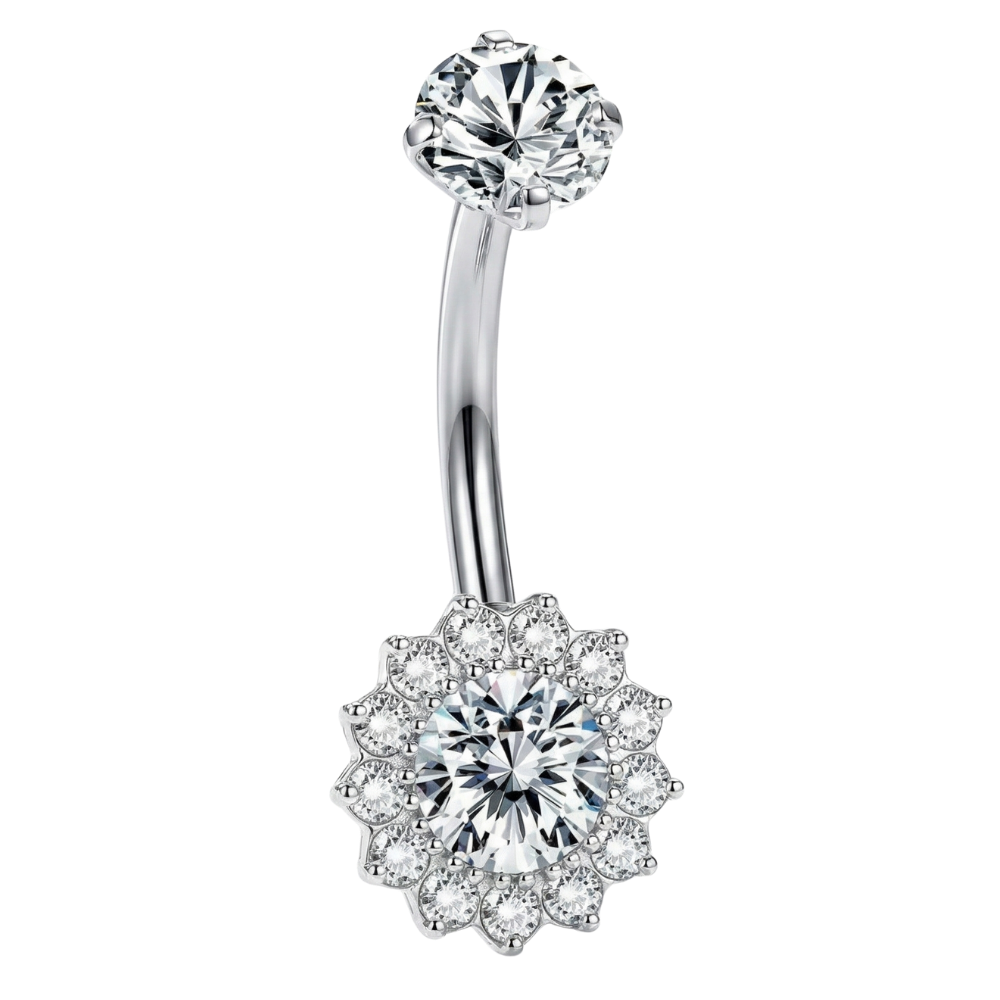 Titanium Navel Piercing - Cubic Zirconia Flower