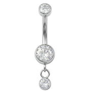 Titanium Navel Ring - Cubic Zirconia With Pendant
