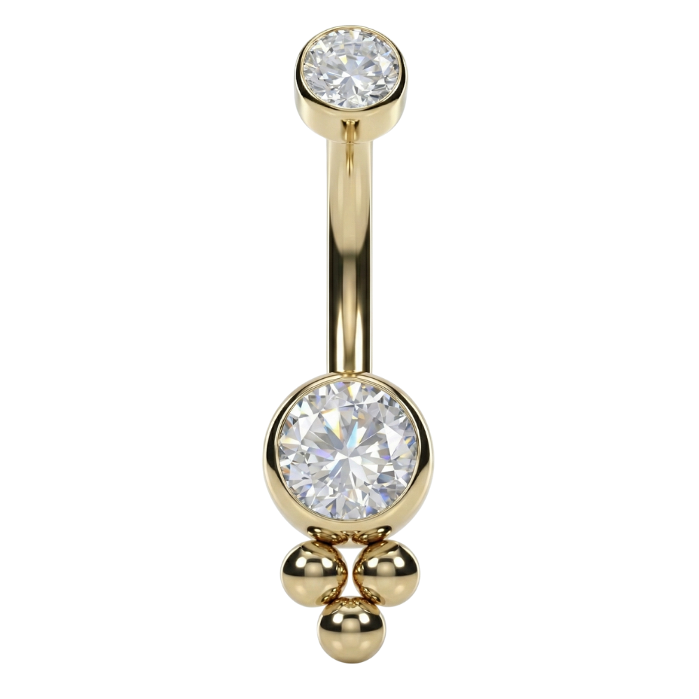 Titanium Belly Button Ring - With Cubic Zirconia and Balls