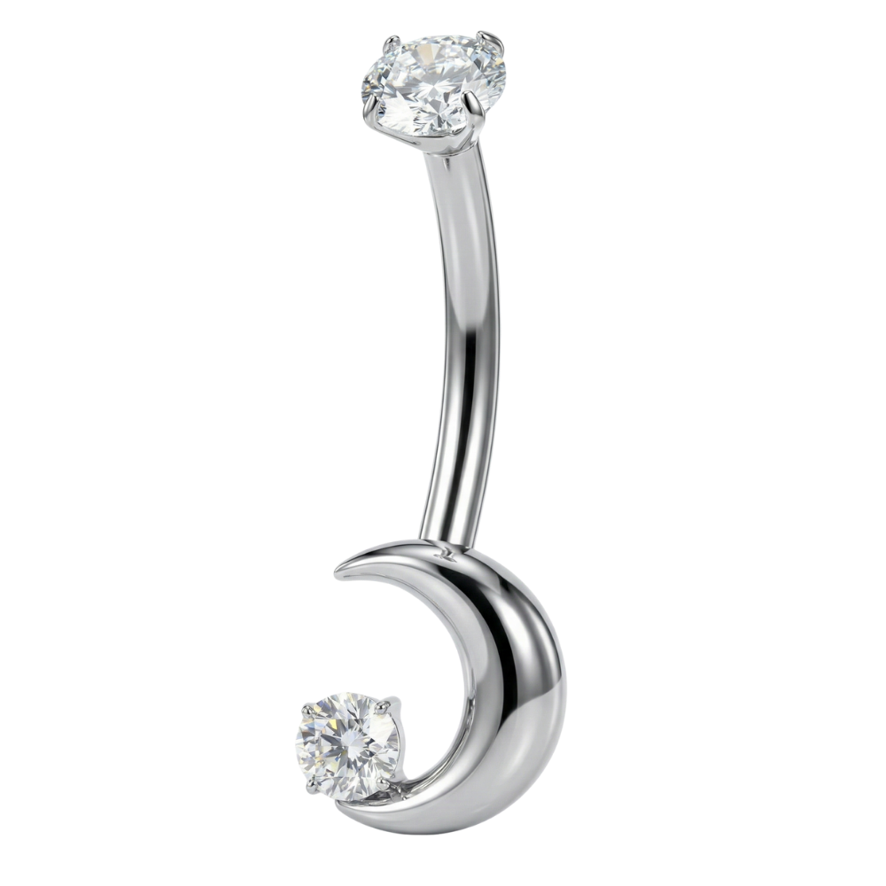 Titanium Navel Ring - Moon with Cubic Zirconia