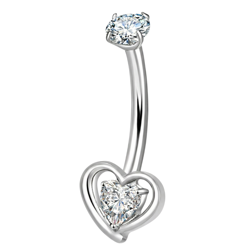 Titanium Belly Button Ring - Heart with Cubic Zirconia