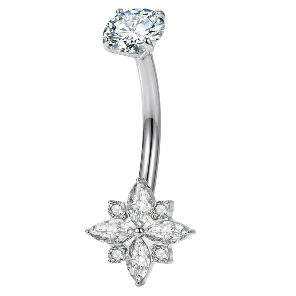 Titanium Belly Button Ring - Flower with Cubic Zirconia