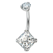 Anillo de ombligo de titanio - Circonia cúbica rectangular