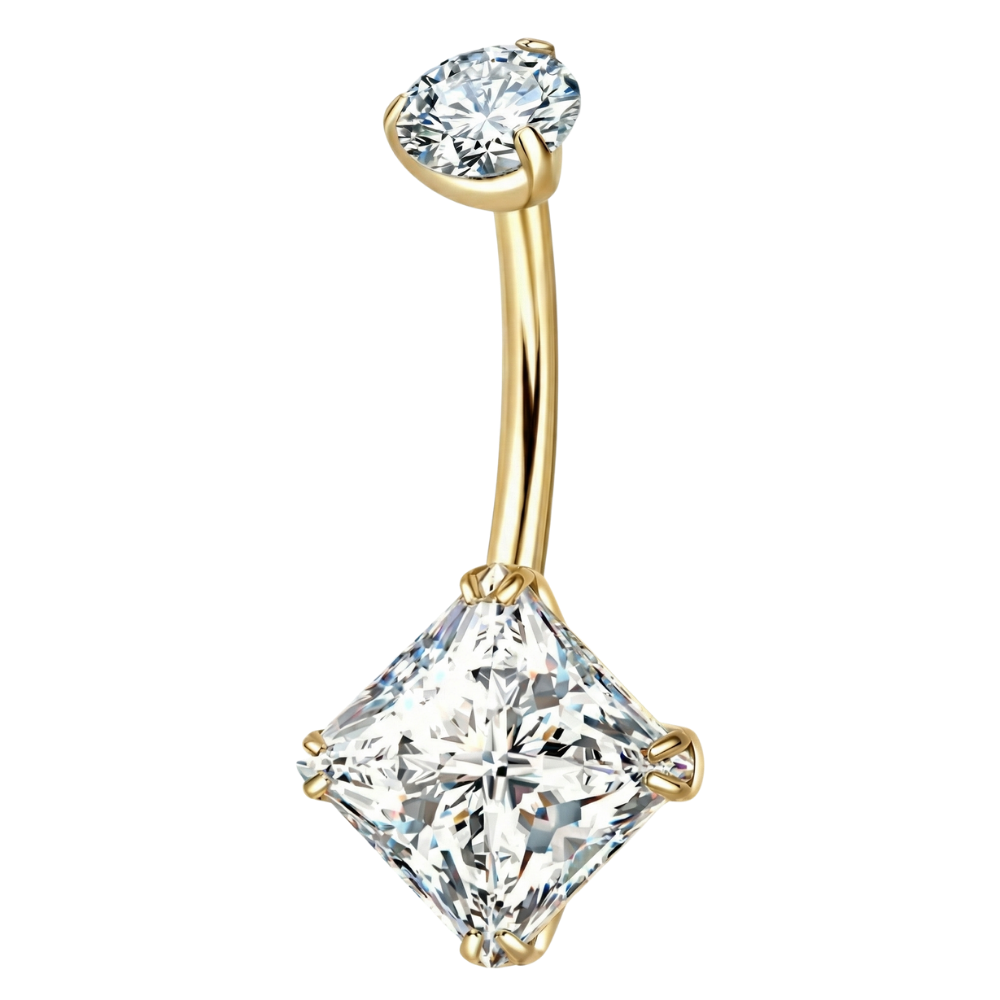 Titanium Navel Ring - Rectangular Cubic Zirconia