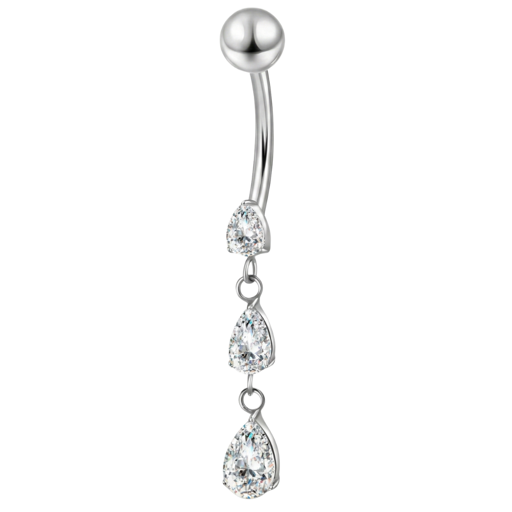 Titanium Belly Button Ring - Three Zircons