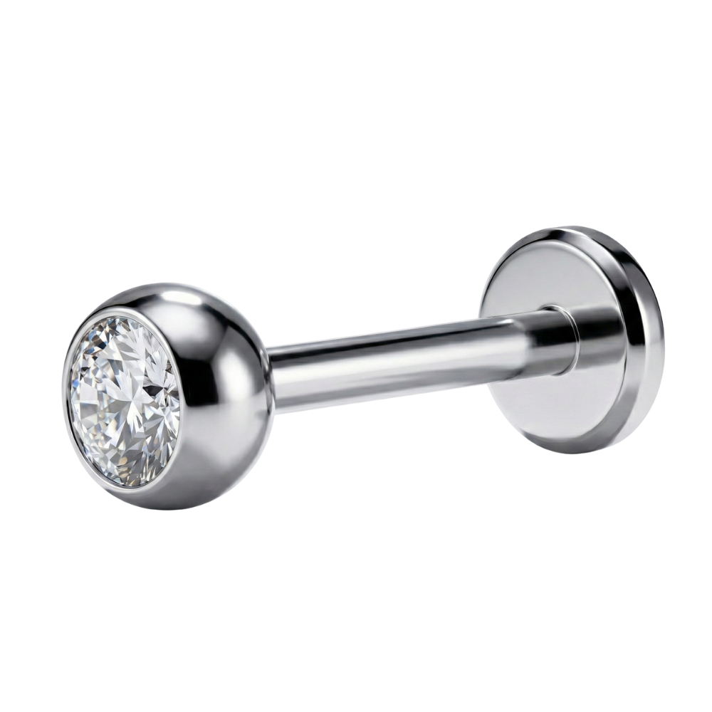 Titanium Decorative Labret with External Thread - Cubic Zirconia