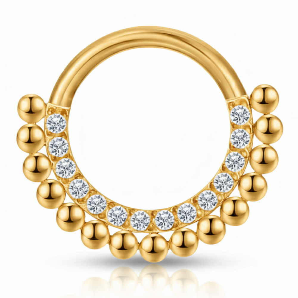 Tytanowy Clicker Segmentowy Z Cyrkoniami i Kuleczkami - Kółko - Piercing Planet